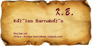 Köles Barnabás névjegykártya